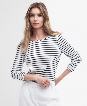 Topuri Dama Barbour Langton In Dungi T-Shirt Stripes | Romania_BAR32716