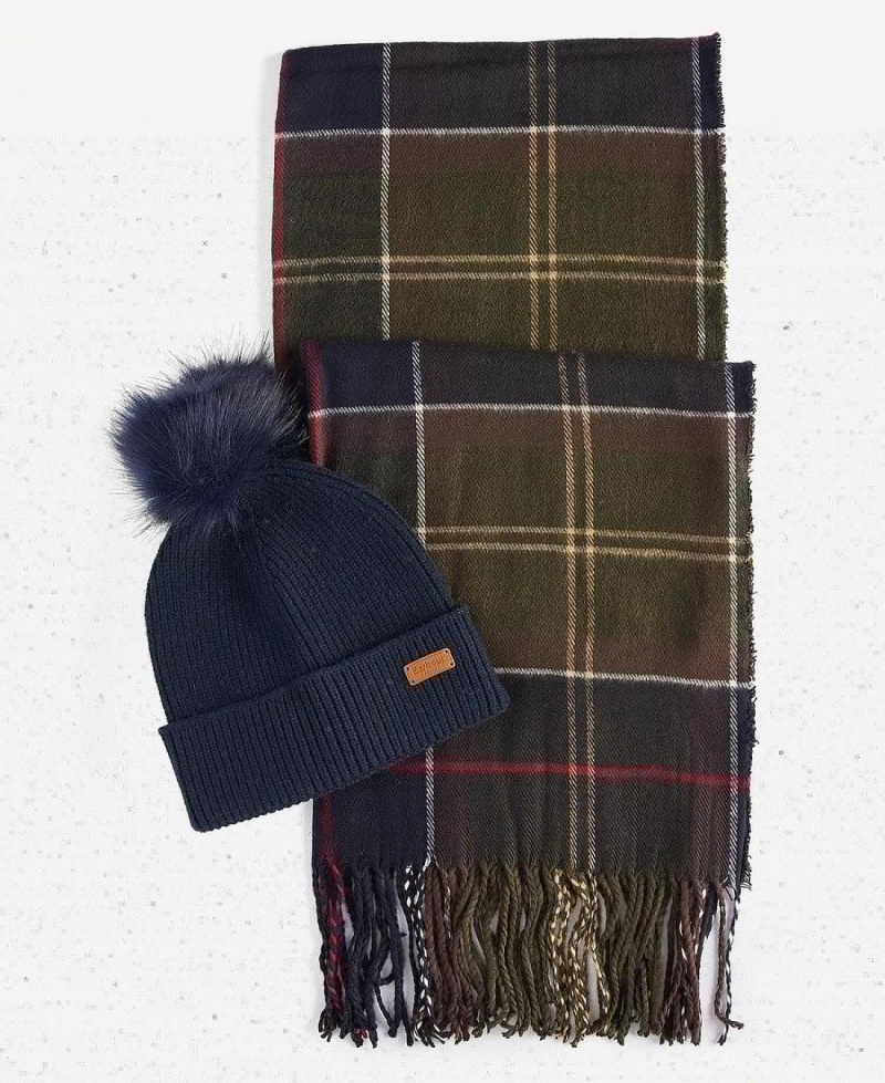 Esarfe Dama Barbour Dover Beanie & Hailes Gift Set Albastri | Romania_BAR44104