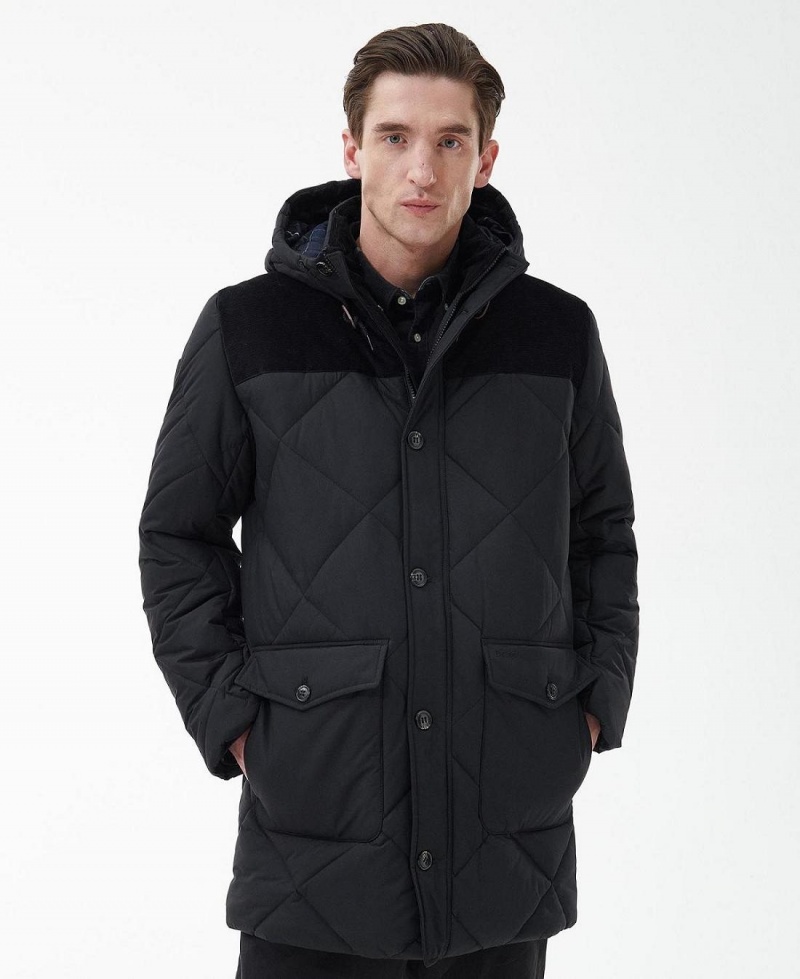 Geaca Barbati Barbour Elmwood Matlasat Parka Negrii | Romania_BAR33268