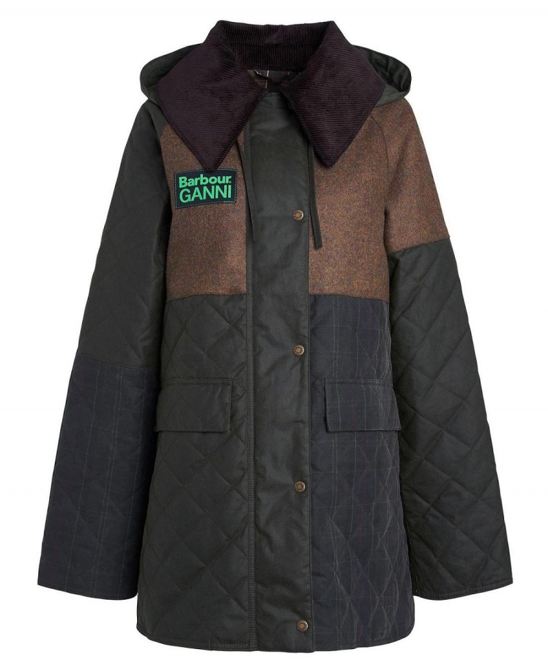 Geaca Dama Barbour Barbour x GANNI Scurte Burghley Matlasat Wax Verzi | Romania_BAR42377