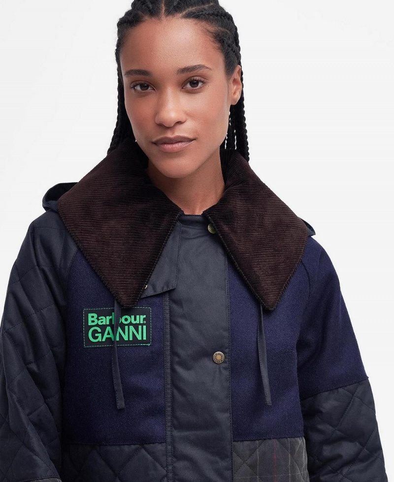 Geaca Dama Barbour Barbour x GANNI Scurte Burghley Matlasat Wax Bleumarin | Romania_BAR32530