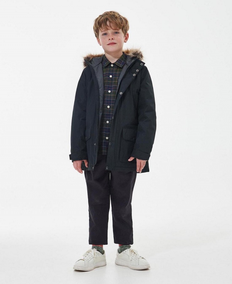 Haine Copii Barbour Boys' Ripley Showerproof Parka Jacket Negrii | Romania_BAR55077