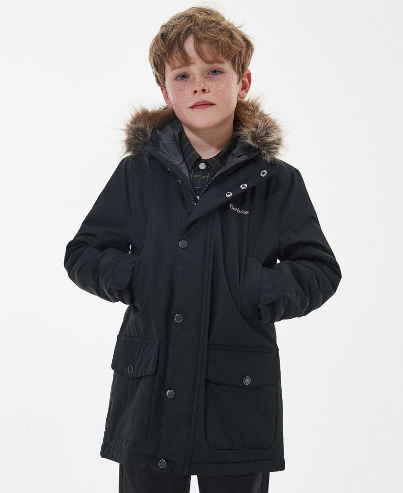 Haine Copii Barbour Boys' Ripley Showerproof Parka Jacket Negrii | Romania_BAR55077