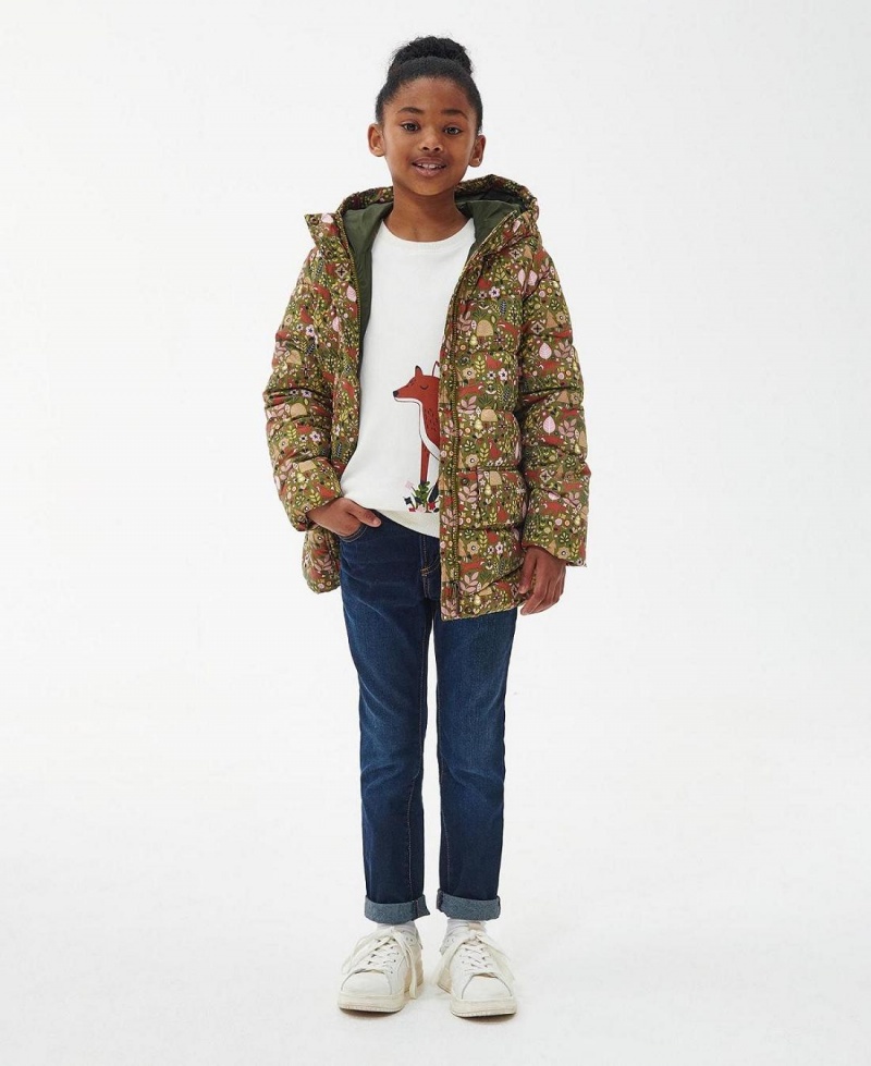 Haine Copii Barbour Girls' Bracken Printed Matlasat Jacket Verzi | Romania_BAR67207