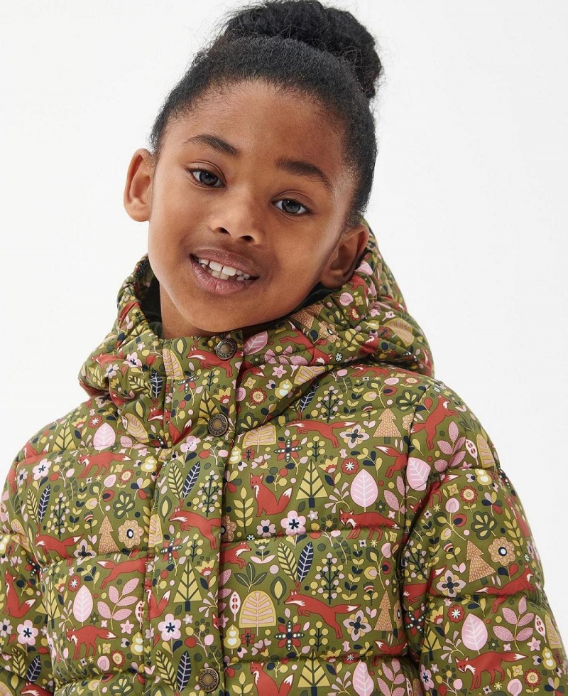 Haine Copii Barbour Girls' Bracken Printed Matlasat Jacket Verzi | Romania_BAR67207