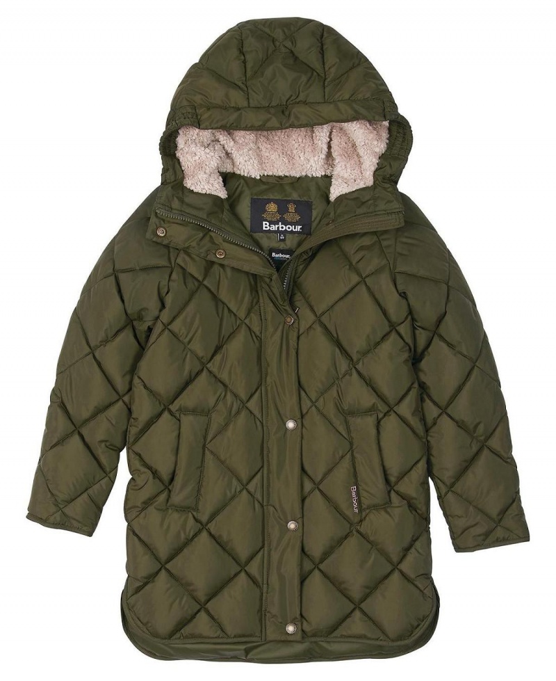 Haine Copii Barbour Girls Sandyford Matlasat Jacket Masline Verzi | Romania_BAR90246