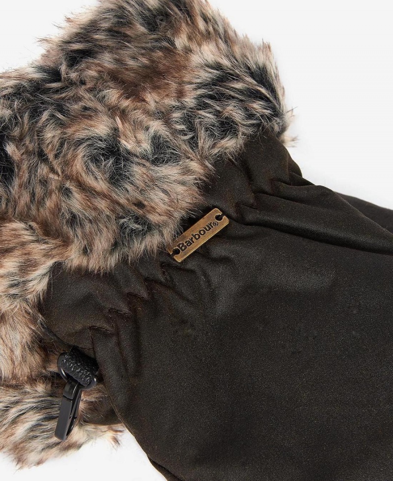 Palarie Dama Barbour Wax With Fur Trim Mittens Verzi | Romania_BAR77414