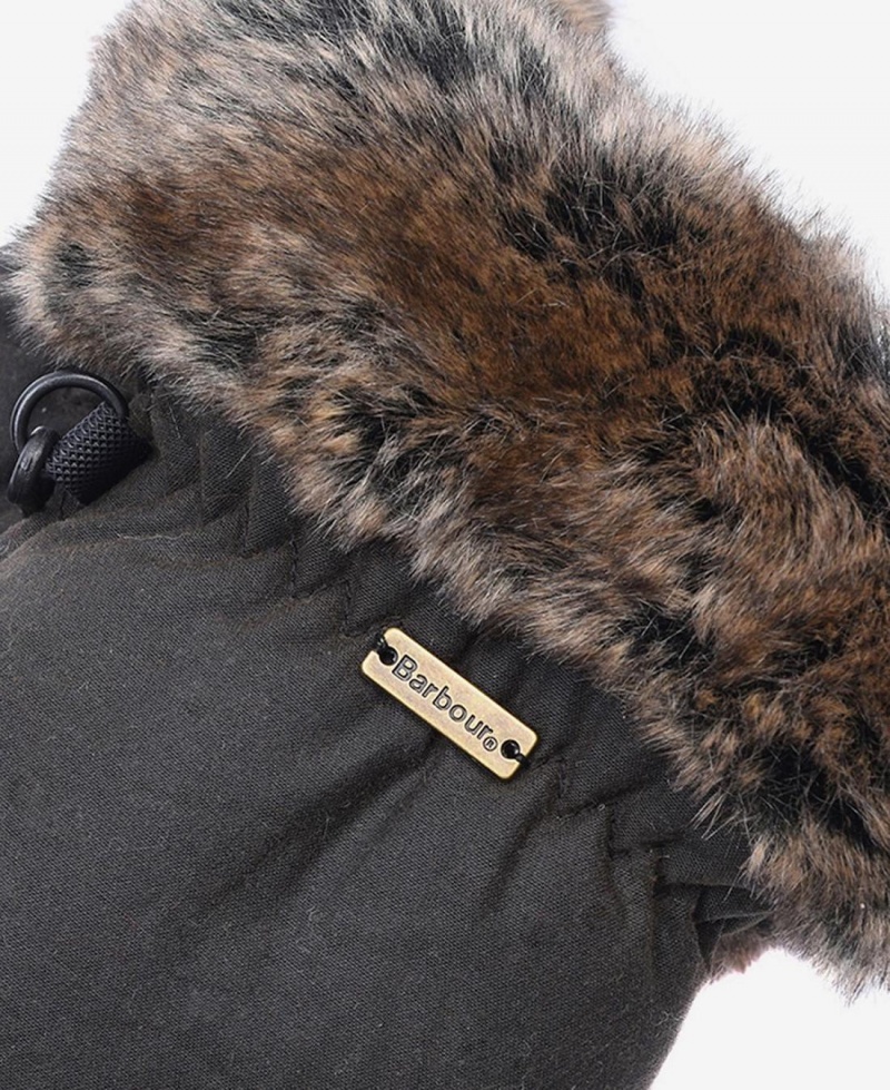 Palarie Dama Barbour Wax With Fur Trim Mittens Verzi | Romania_BAR77414