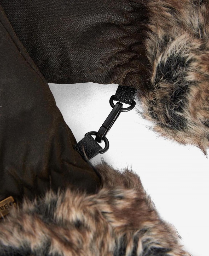 Palarie Dama Barbour Wax With Fur Trim Mittens Verzi | Romania_BAR77414