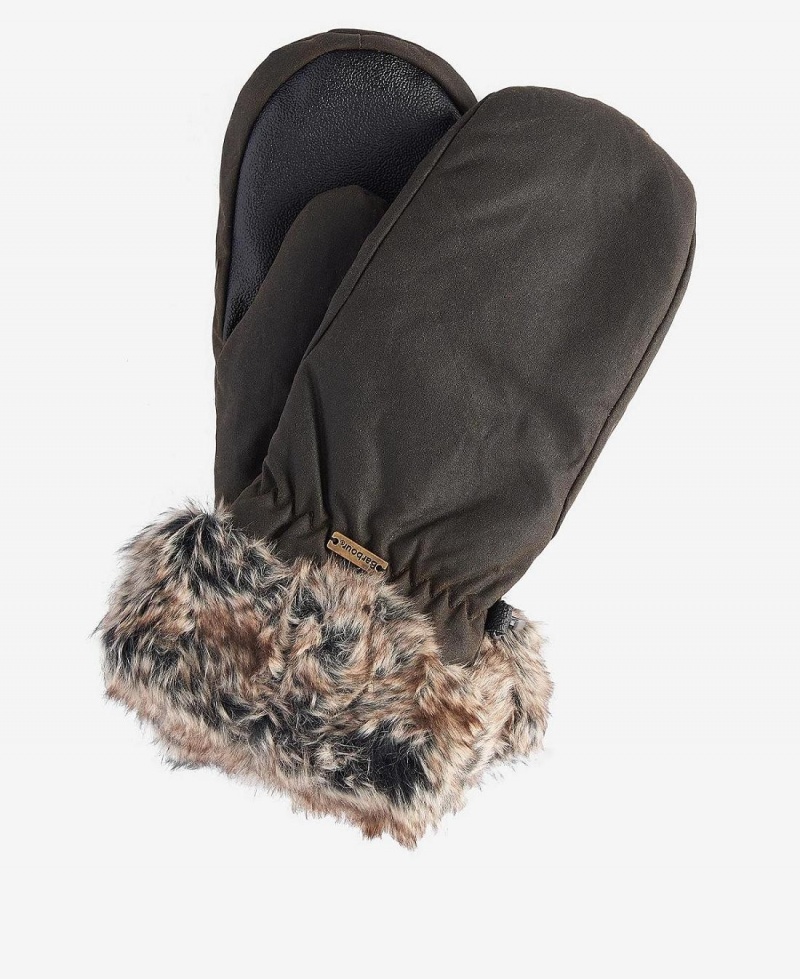 Palarie Dama Barbour Wax With Fur Trim Mittens Verzi | Romania_BAR77414