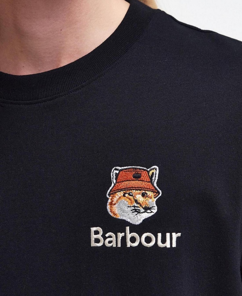 Topuri Barbati Barbour Barbour x Maison Kitsuné Fox Head T-Shirt Negrii | Romania_BAR19578