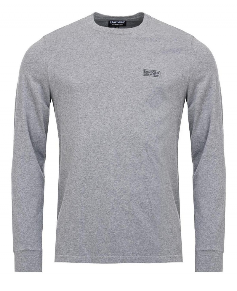 Topuri Barbati Barbour Long Sleeved Logo T-Shirt Gri | Romania_BAR89629