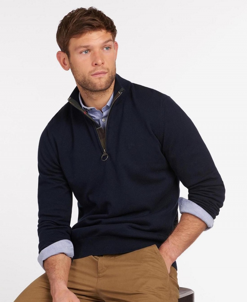 knitwear Barbati Barbour Bumbac Half Zip Bleumarin | Romania_BAR81838