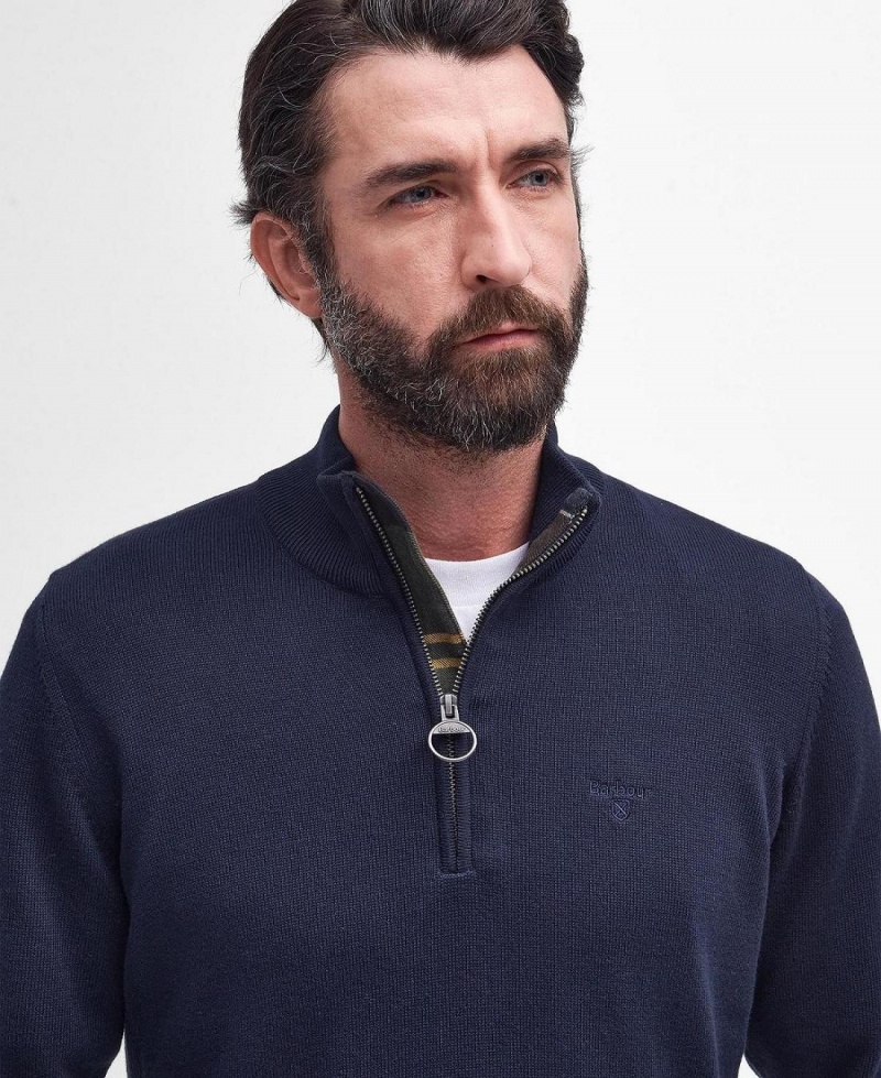 knitwear Barbati Barbour Bumbac Half Zip Bleumarin | Romania_BAR81838